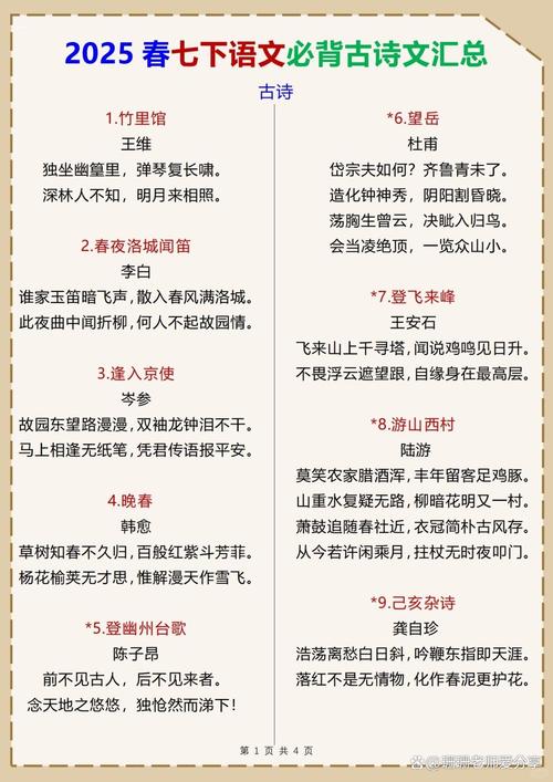 2025初中必背古诗词有哪些新增篇目？