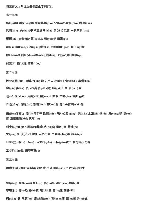 九年级上册课后字词有哪些重点？