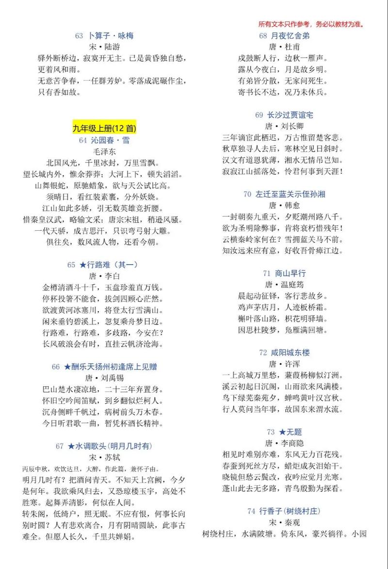 初三语文课外古诗有哪些？