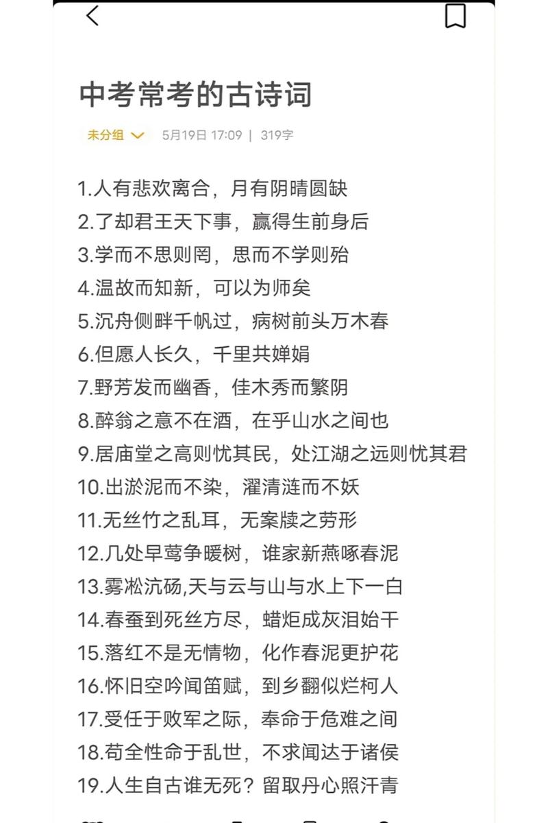 2025中考常考古诗词有哪些必考点？