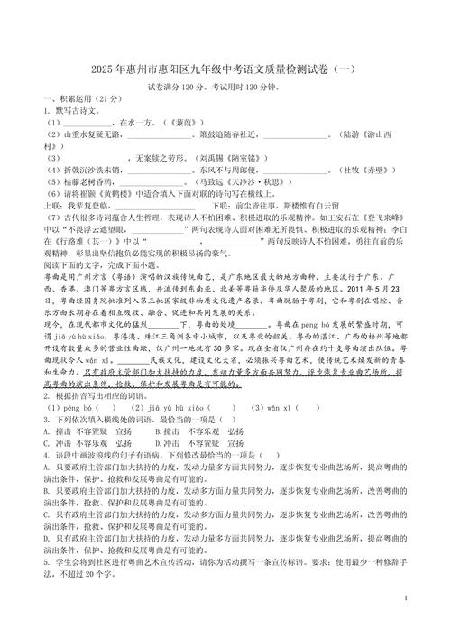 2025九年级中考语文考什么？