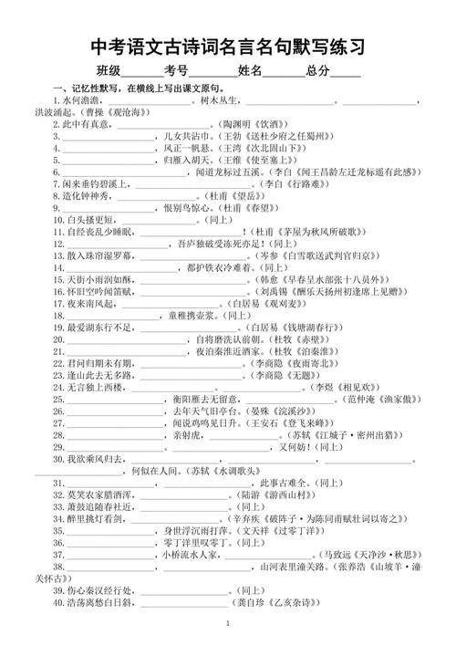 陕西中考古诗文默写常考哪些篇目？