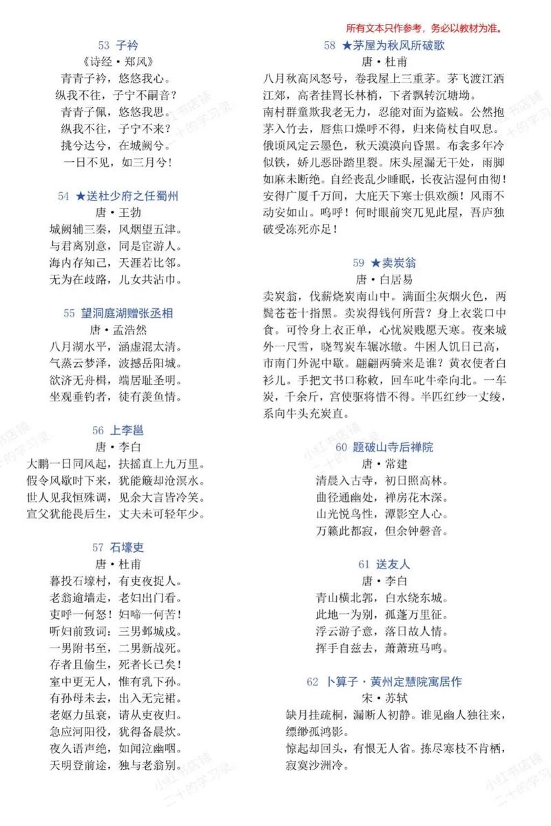 中考古诗40首必考，哪些篇目高频？