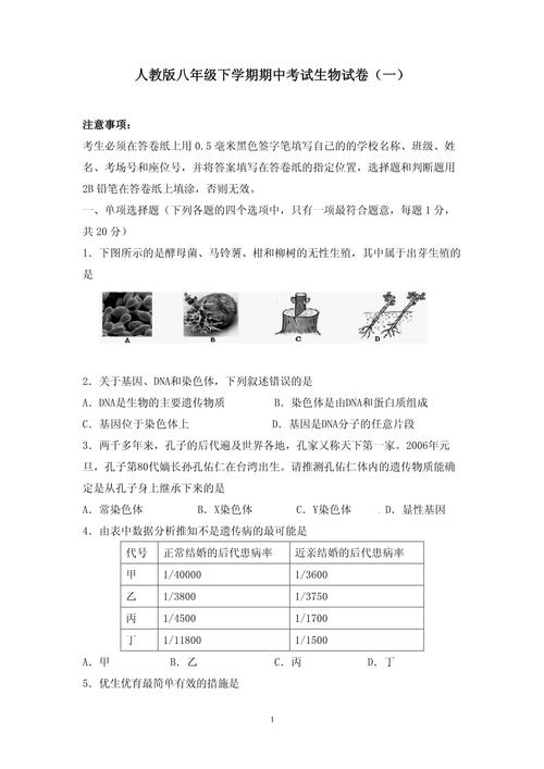 八年级下册生物课后习题重点难点解析？