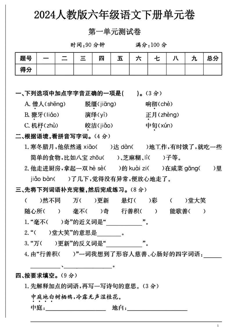 人教六年级语文下册试卷重点难点是什么？