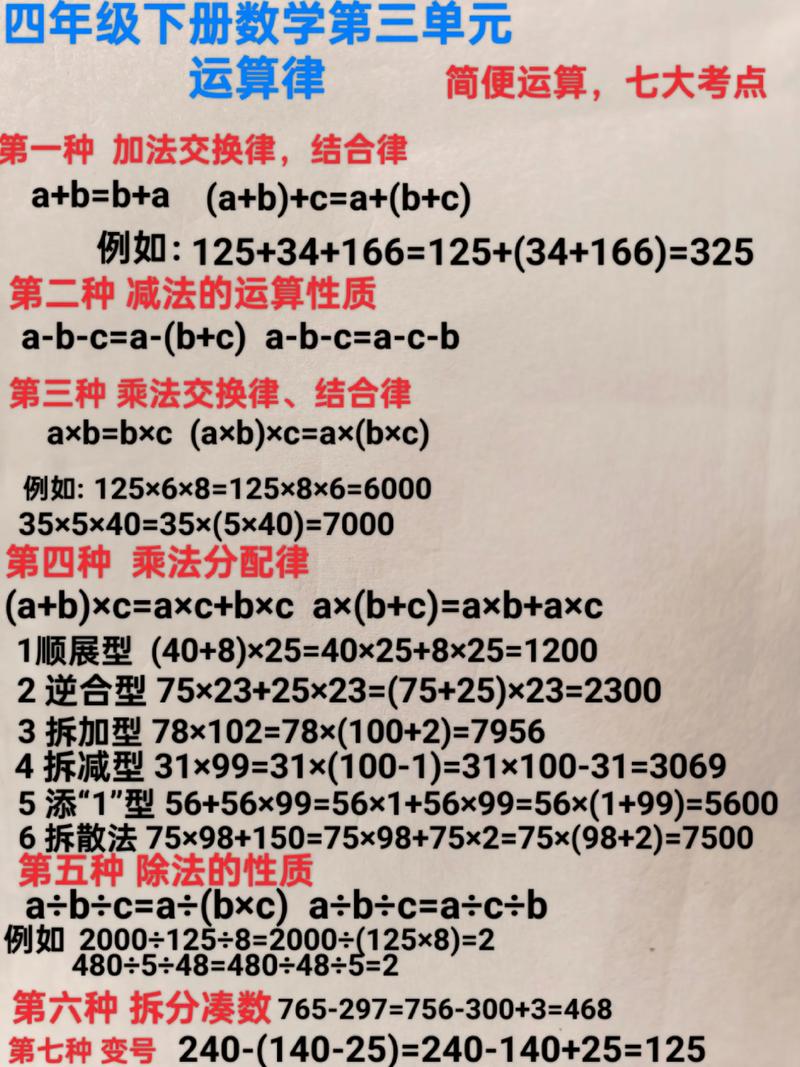四年级下册简便运算定律有哪些巧用方法？