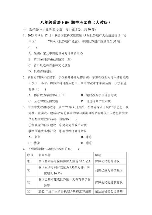 八年级政治下册期中试卷考点有哪些？