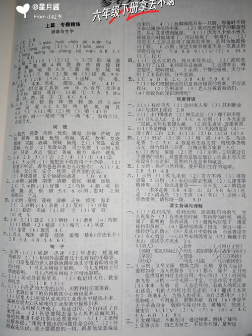 六年级下册语文小册答案哪里有？