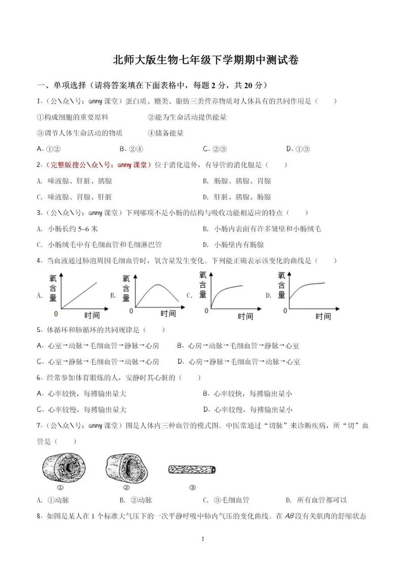 7年级生物下册期中试卷重点难点有哪些？