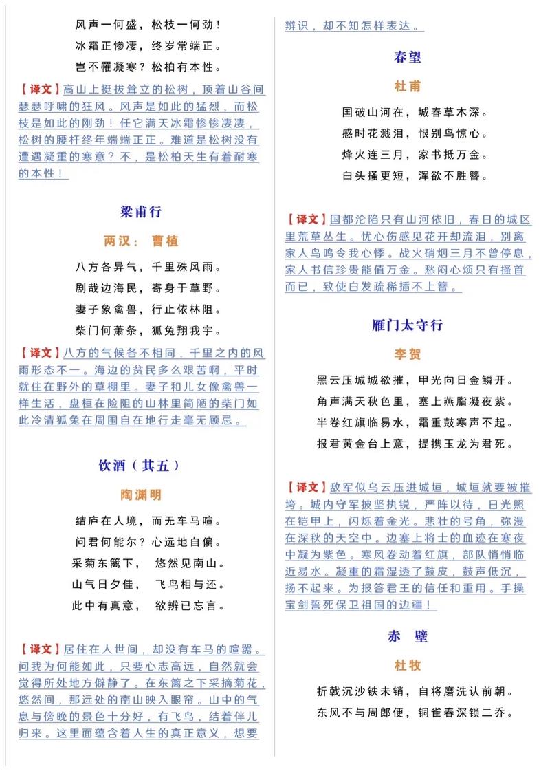 初中古诗必背篇目有哪些?翻译如何准确理解?