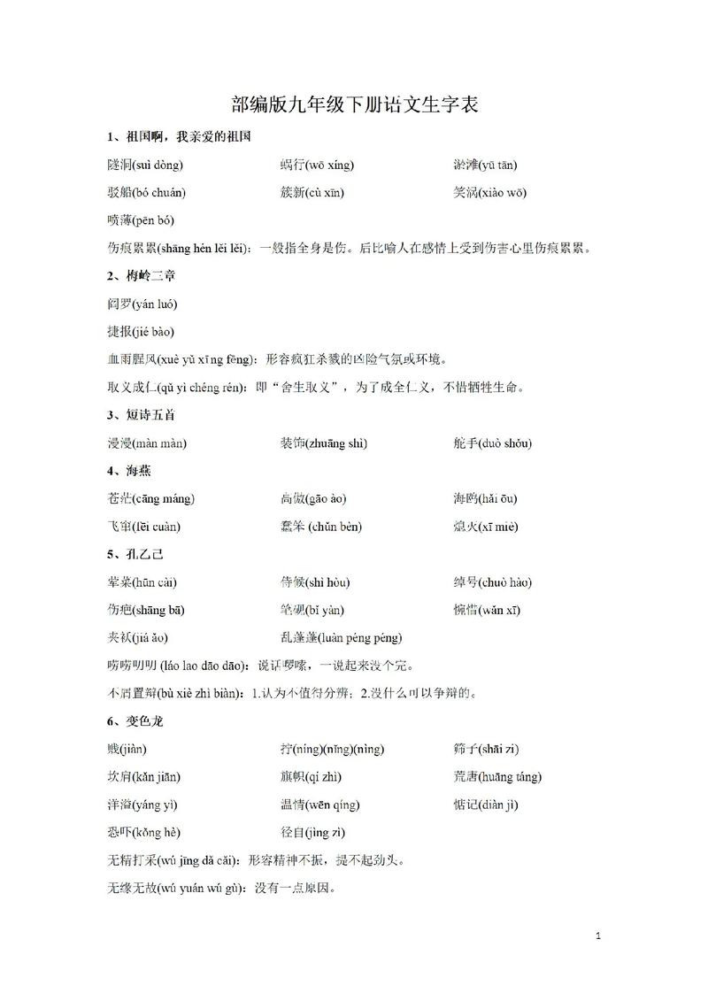 九年级下册生字词有哪些易错字？