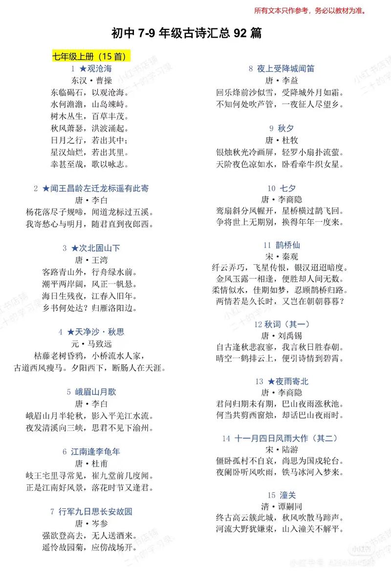 江西中考语文必背古诗词有哪些?