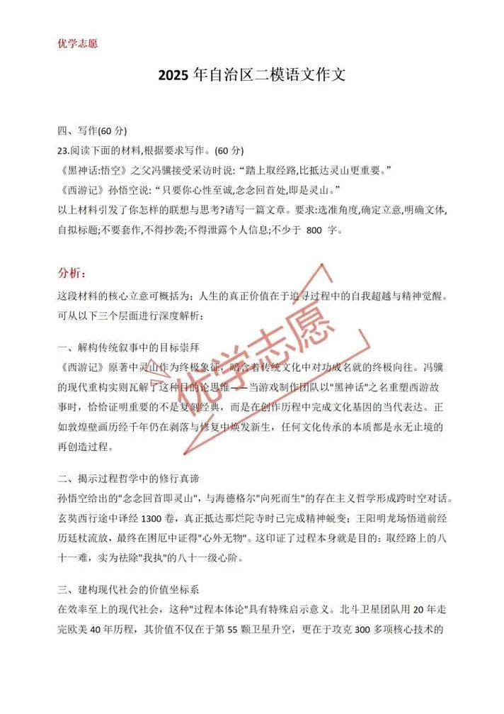 2025二模作文语文方向是什么？