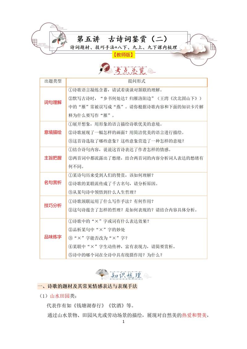 中考语文古诗词鉴赏有何高效方法？