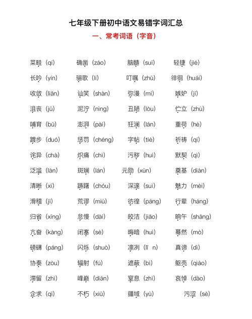 人教版七年级语文生字词有哪些重点？