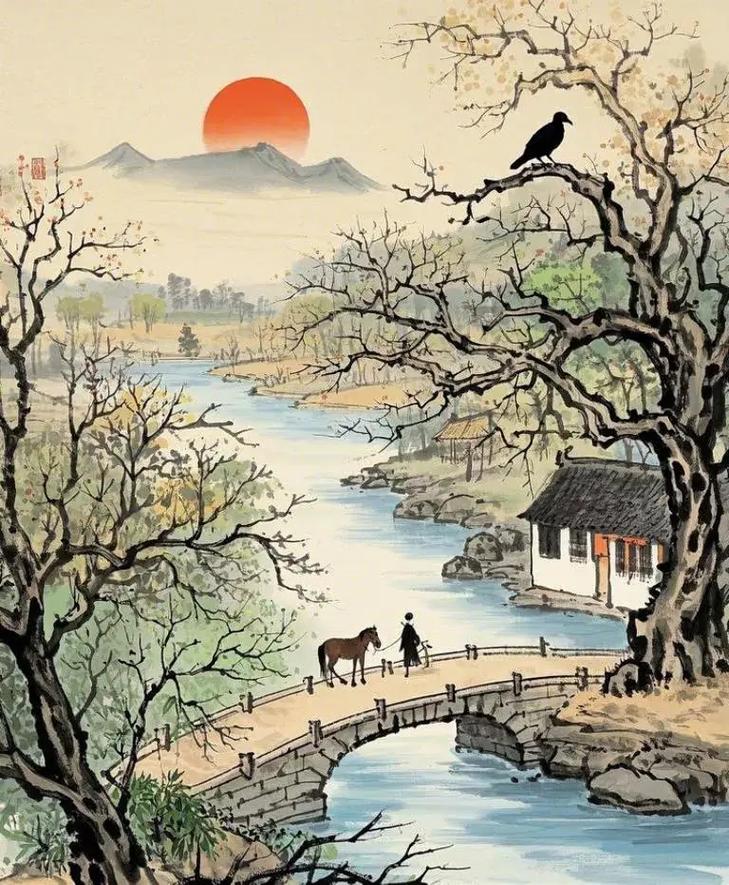 枯藤老树昏鸦古诗手绘本，如何绘出千年诗意？