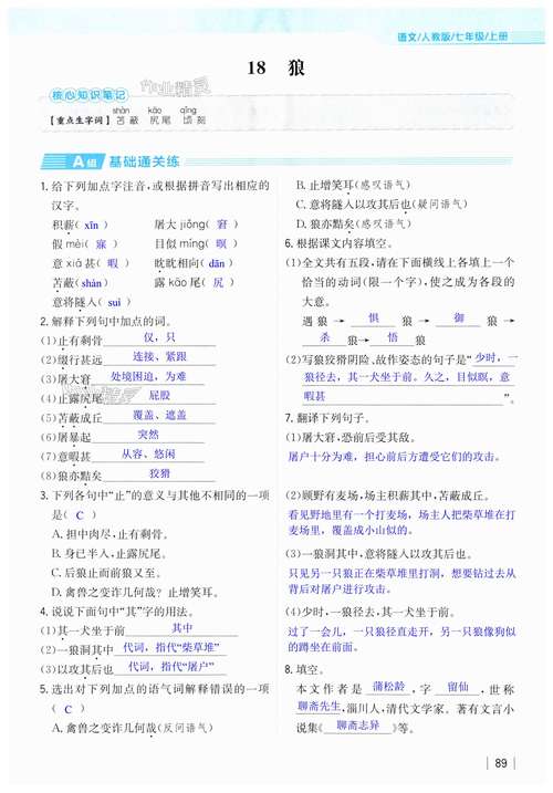 七年级新编基础训练语文有何重点？