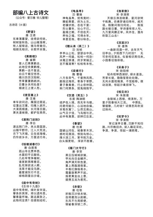 八年级上册古诗有哪些重点考点？