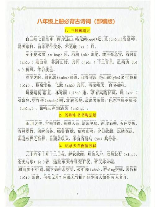 八年级上册古诗文汇编有哪些重点篇目？