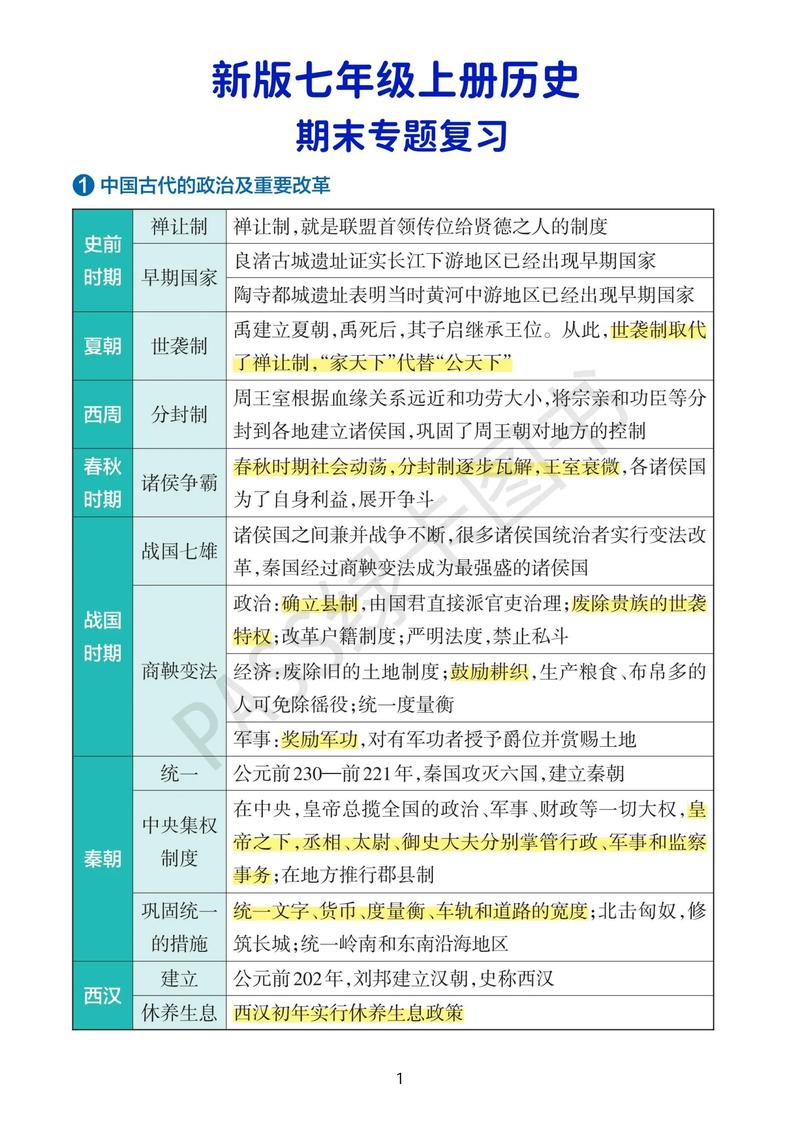 七年级上册历史复习教案如何高效设计?