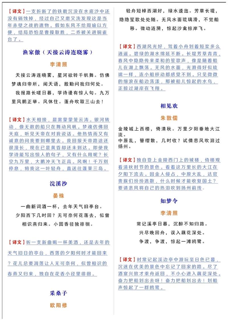 八年级初中重点古诗词