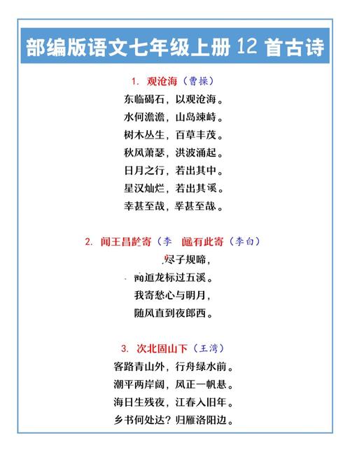 上海七年级上册古诗词有哪些必背篇目？