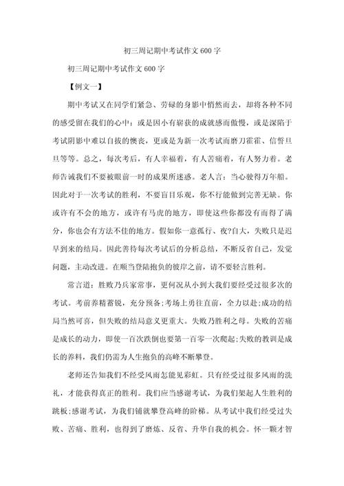 初中考试作文600字