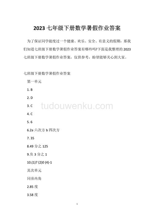 七年级暑假作业数学答案