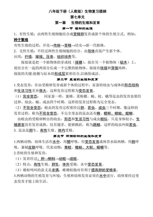 生物八年级下册复习提纲