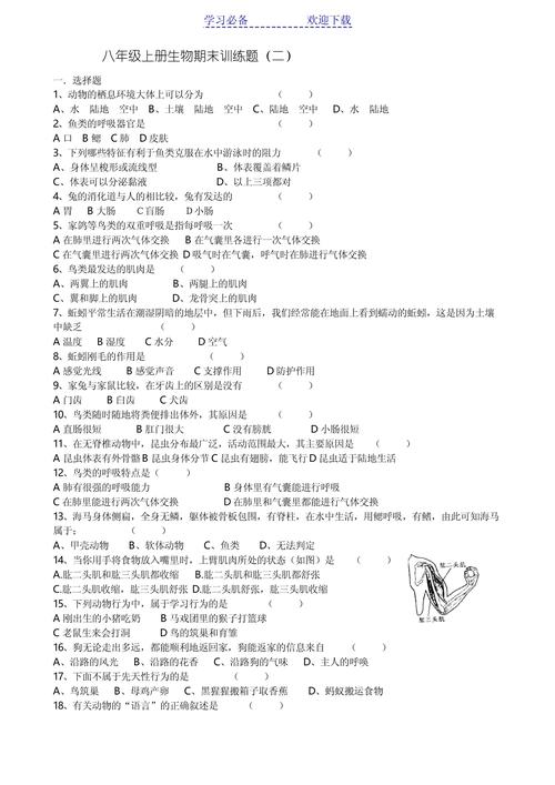 八年级生物上册期末试卷重点难点有哪些？
