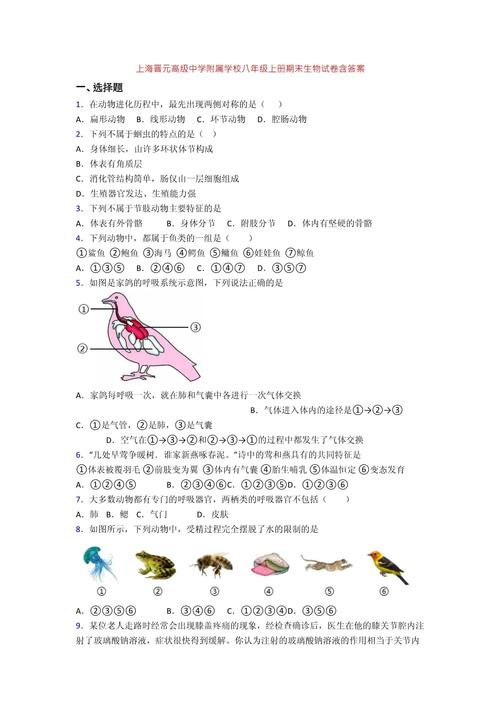 八年级生物上册期末试卷重点难点有哪些？