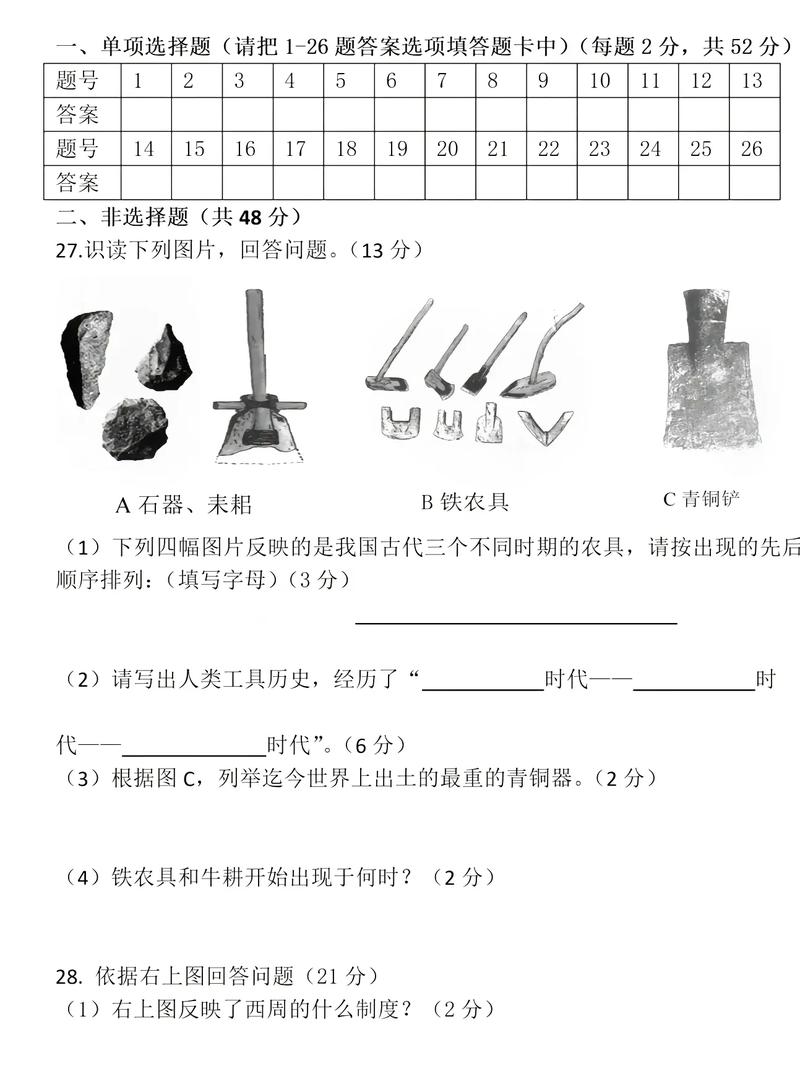 历史七年级 人教版期中