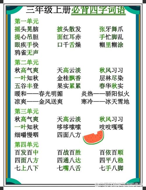 小学三年级语文上册词语有哪些重点？