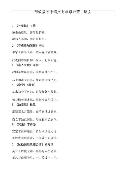 初一必背古诗文是什么