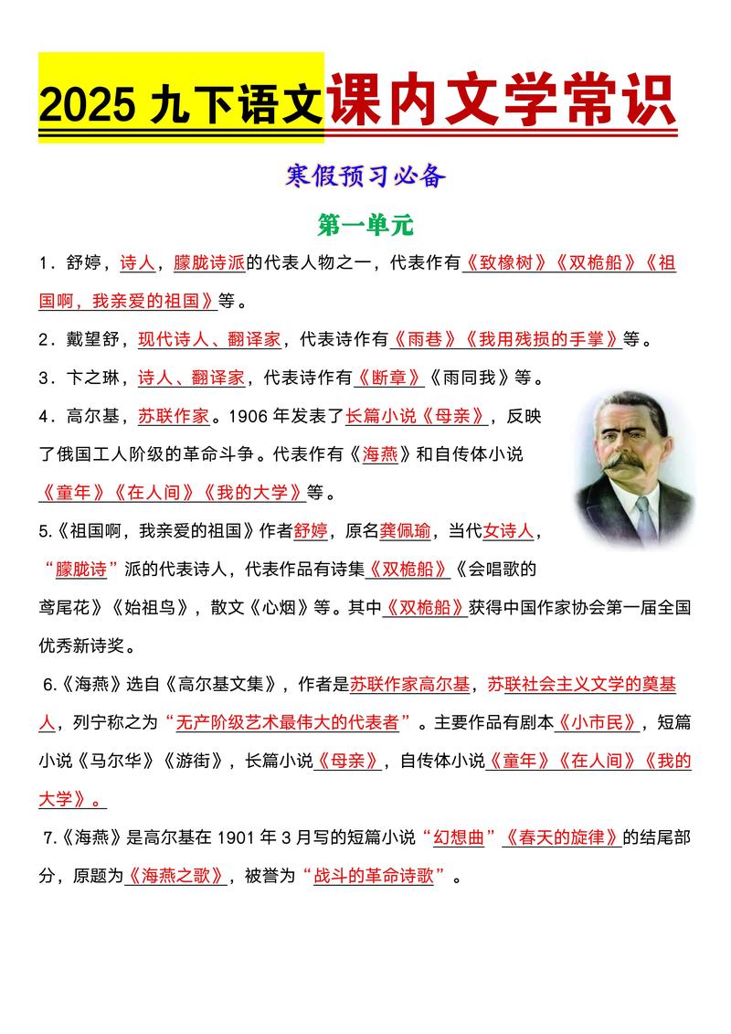 七年级下册语文文学常识