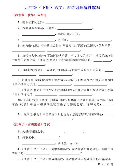 九年级下册古诗文题目