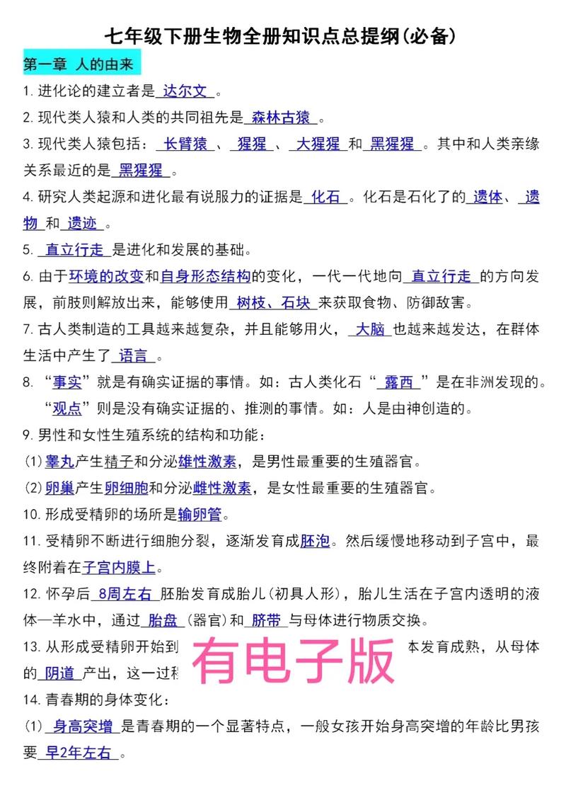 生物七年级下册复习资料