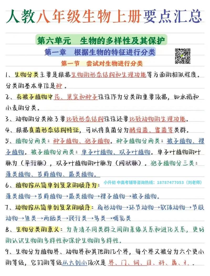 八年级上册生物复习资料有哪些重点？