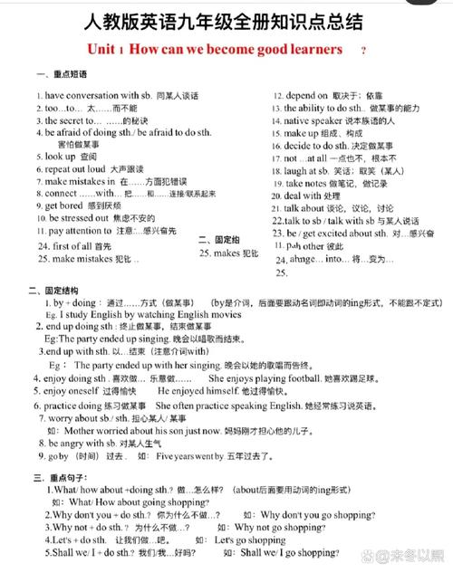 九年级人教版英语知识点