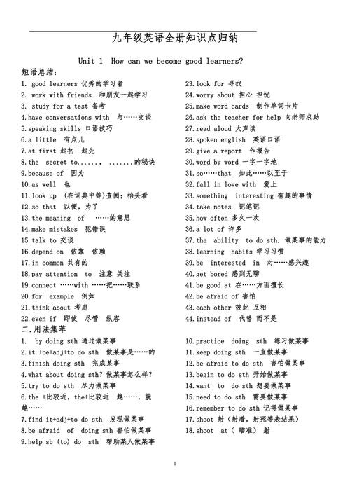 九年级人教版英语知识点