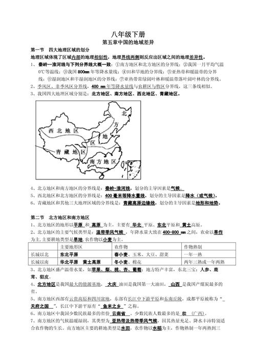 八年级下册地理复习题重点难点有哪些？