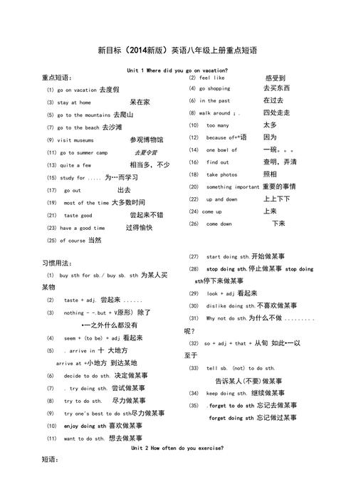 八年级上册短语句子有哪些重点难点?