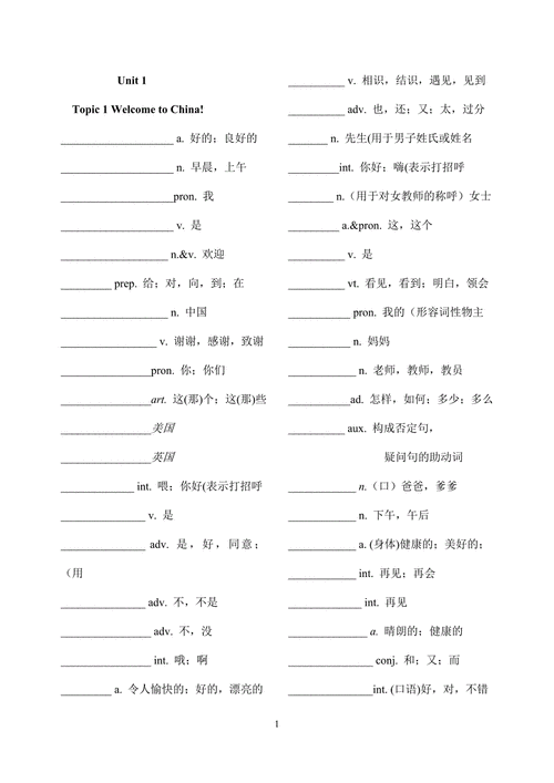 七年级上册词汇题英语