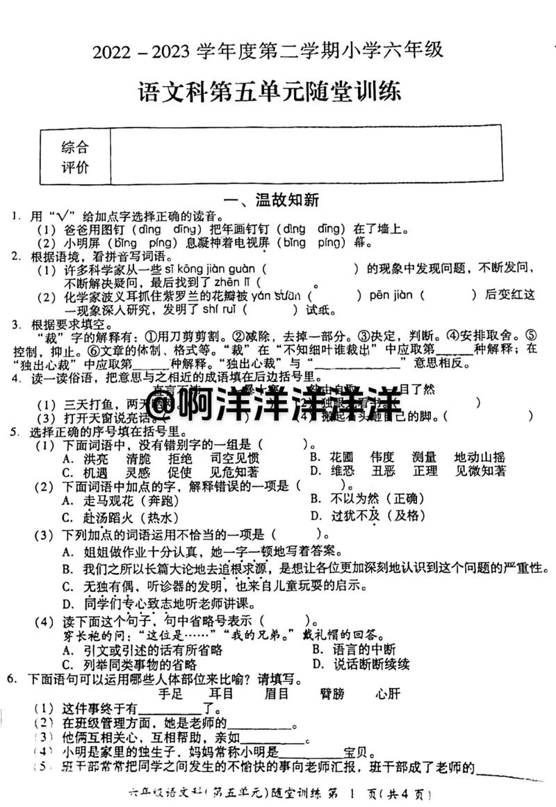 六年级下册语文练习5