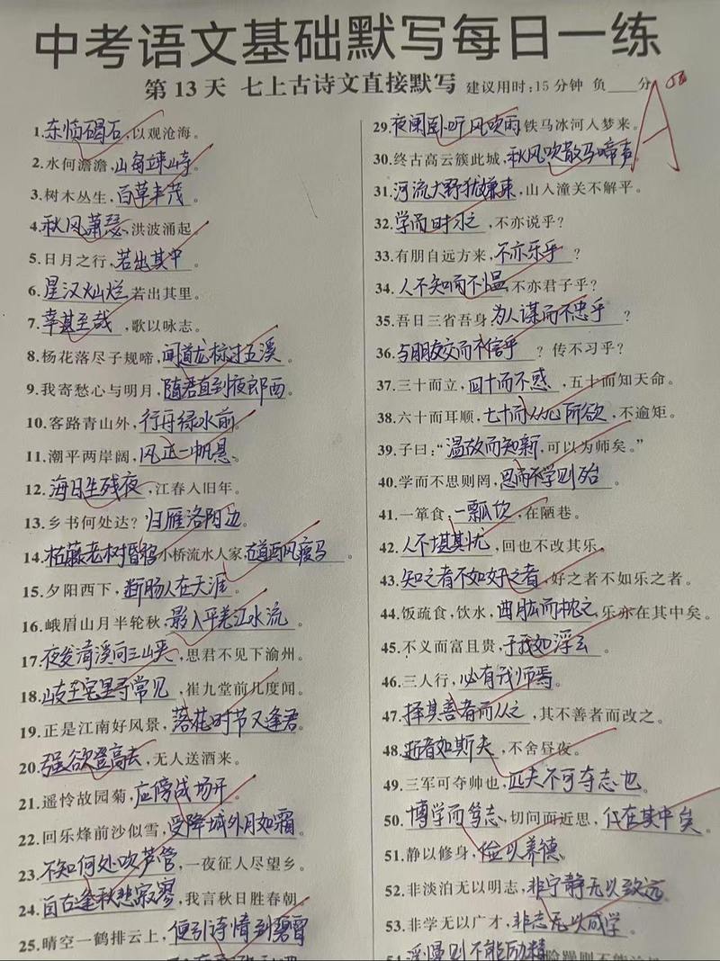 语文九上古诗文默写题