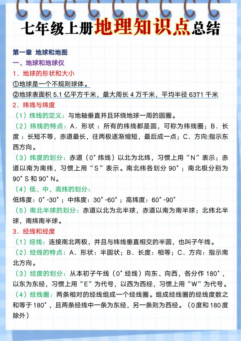 七年级上册地理的考点