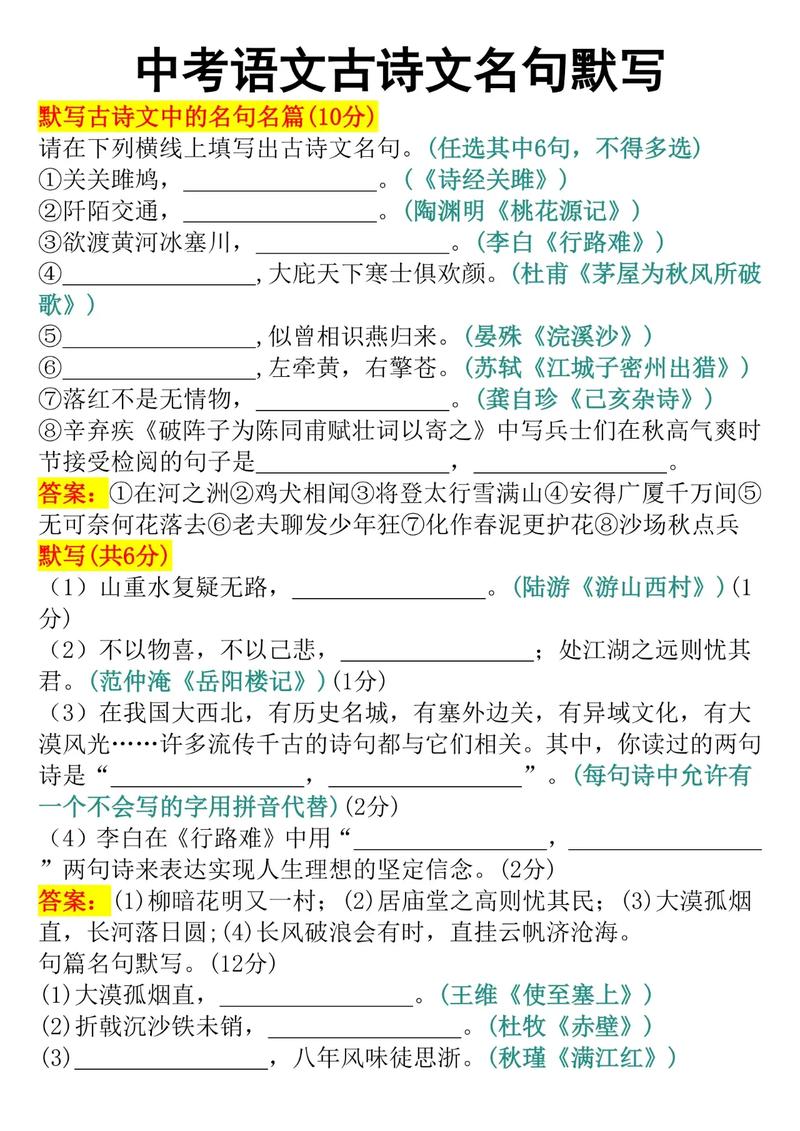 初中古诗练习题及答案，如何高效掌握考点？