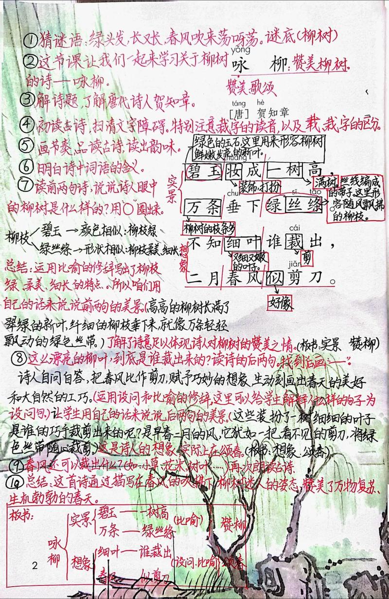 咏柳古诗板书如何设计才生动形象？