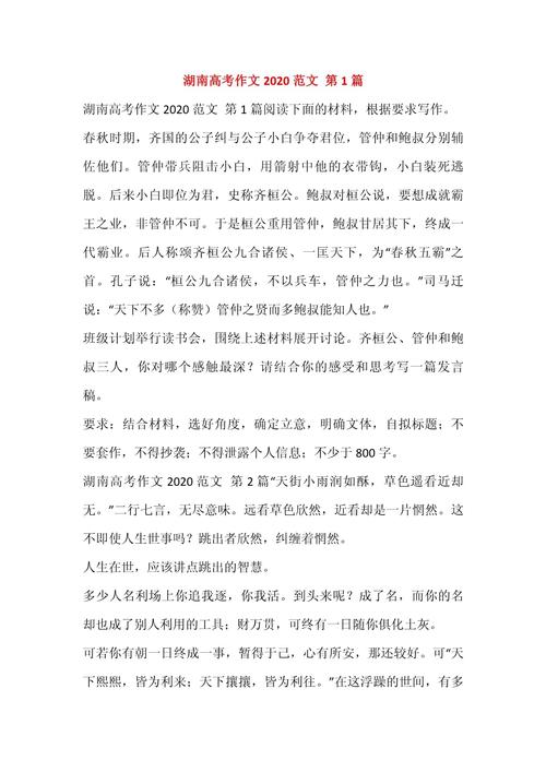 湖南的高考作文题目