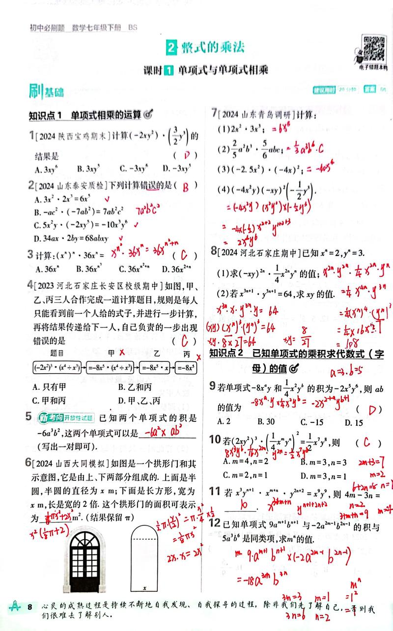 北师大七年级下册整式